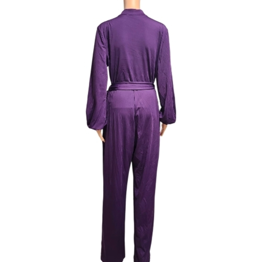 A Classy Chic Boutique Purple Long-Sleeve Belted Jumpsuit - Picture 4 of 6